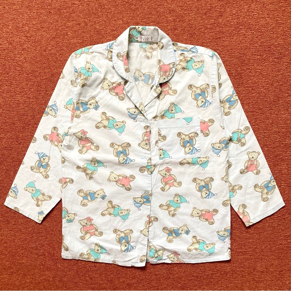 Vintage teddy bear pattern button up shirt